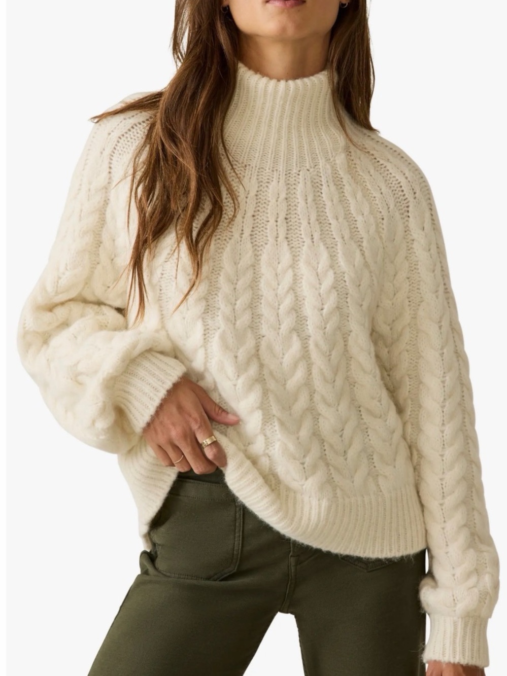 Faherty cream Frost Cable Stitch Turtleneck Alpaca Blend Sweater like new